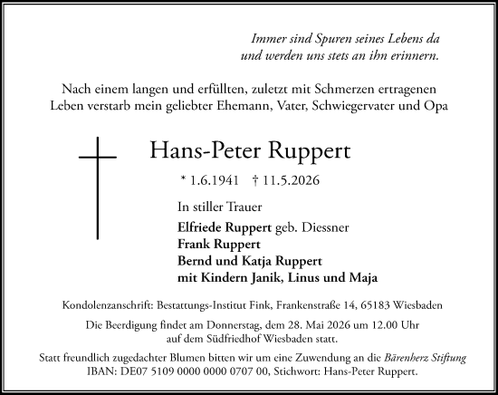 Traueranzeige von Hans-Peter Ruppert von Wiesbadener Kurier