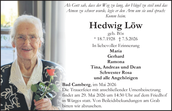 Traueranzeige von Hedwig Löw von Camberger Anzeiger