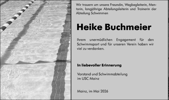 Traueranzeige von Heike Buchmeier von Allgemeine Zeitung Mainz