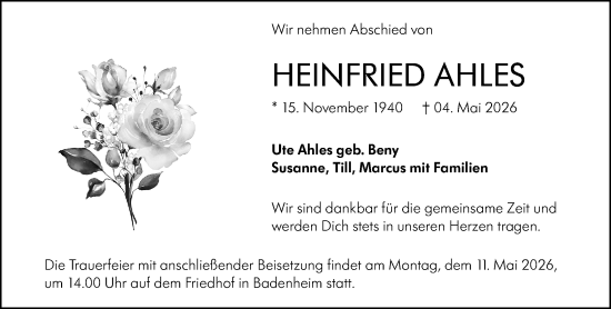 Traueranzeige von Heinfried Ahles von Allgemeine Zeitung Rheinhessen-Nahe