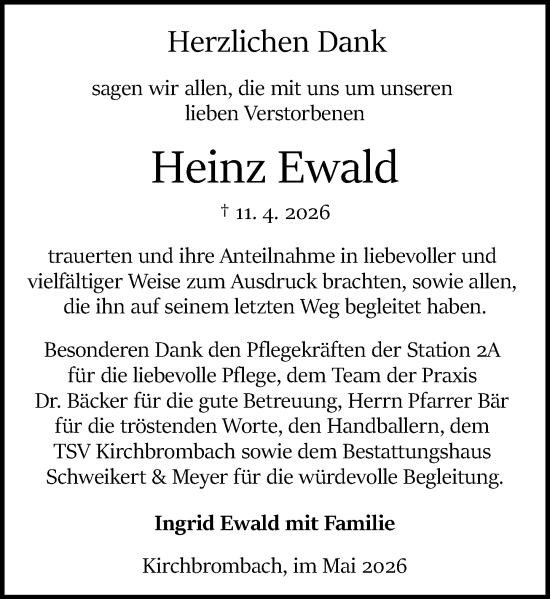 Traueranzeige von Heinz Ewald von Odenwälder Echo