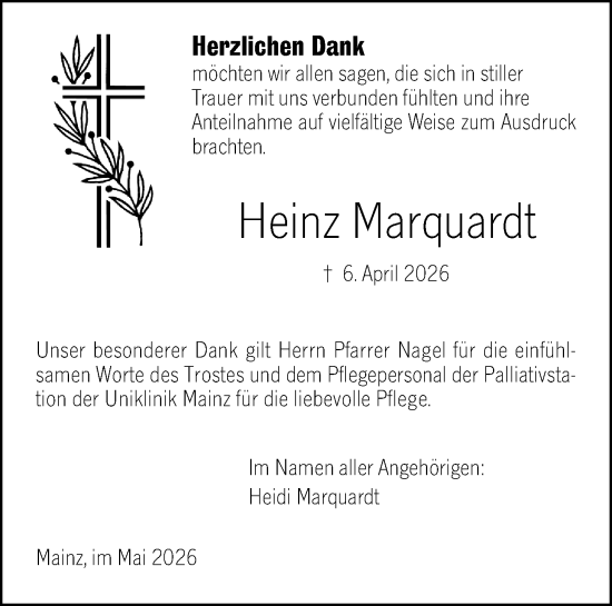 Traueranzeige von Heinz Marquardt von Allgemeine Zeitung Mainz