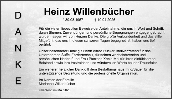 Traueranzeige von Heinz Willenbücher von Odenwälder Echo