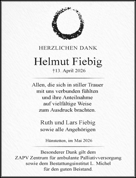 Traueranzeige von Helmut Fiebig von Idsteiner Land/Untertaunus