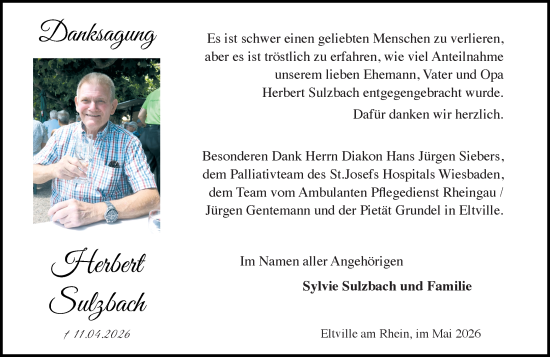 Traueranzeige von Herbert Sulzbach von Rheingau Kurier