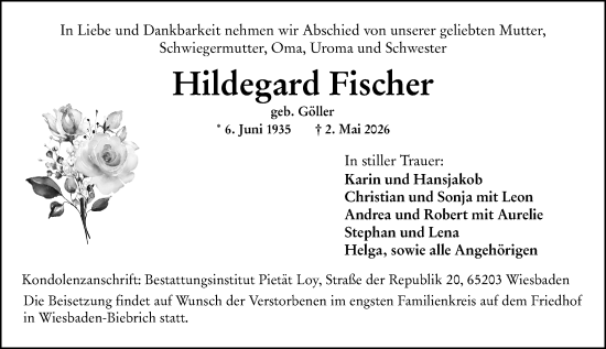 Traueranzeige von Hildegard Fischer von Wiesbadener Kurier