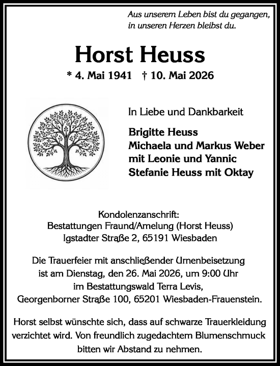 Traueranzeige von Horst Heuss von Wiesbadener Kurier