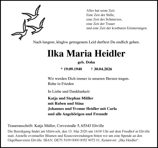 Traueranzeige von Ilka Maria Heidler von Rheingau Kurier
