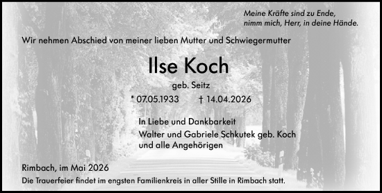 Traueranzeige von Ilse Koch von Odenwälder Echo
