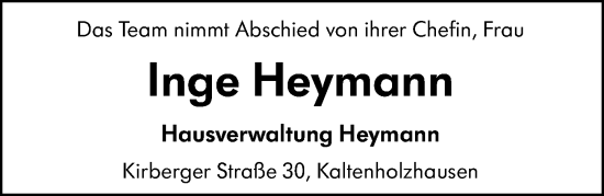 Traueranzeige von Inge Heymann von Nassauische Neue Presse