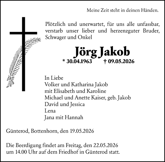 Traueranzeige von Jörg Jakob von Hinterländer Anzeiger