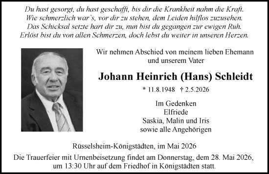 Traueranzeige von Johann Heinrich Schleidt von Rüsselsheimer Echo