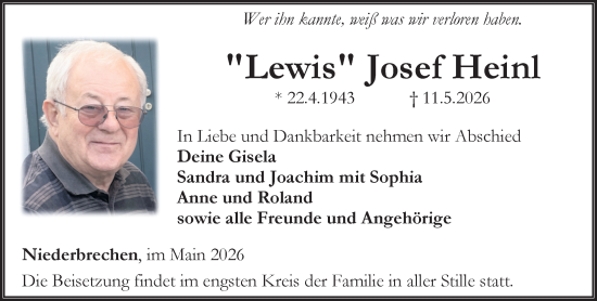 Traueranzeige von Josef Heinl von Camberger Anzeiger