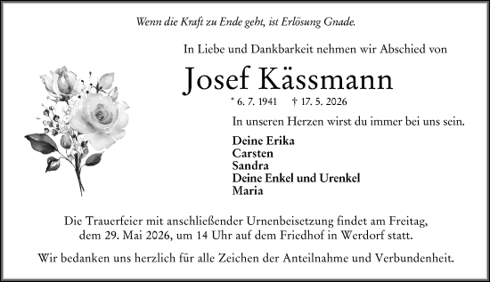 Traueranzeige von Josef Kässmann von Wetzlarer Neue Zeitung
