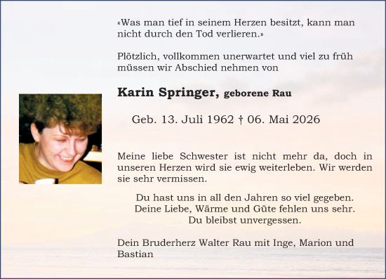 Traueranzeige von Karin Springer von Rüsselsheimer Echo