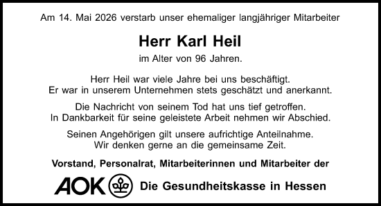 Traueranzeige von Karl Heil von Darmstädter Echo
