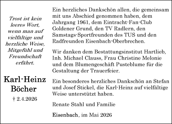 Traueranzeige von Karl-Heinz Böcher von Camberger Anzeiger