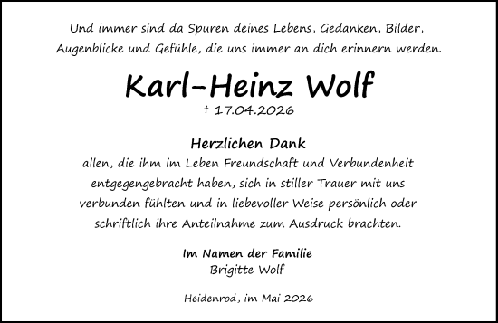 Traueranzeige von Karl-Heinz Wolf von Wiesbadener Kurier