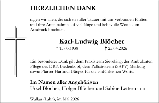 Traueranzeige von Karl-Ludwig Blöcher von Hinterländer Anzeiger