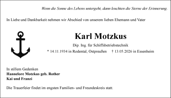 Traueranzeige von Karl Motzkus von Allgemeine Zeitung Mainz