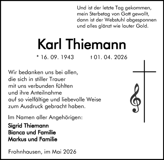 Traueranzeige von Karl Thiemann von Dill Block