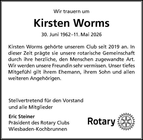 Traueranzeige von Kirsten Worms von Wiesbadener Kurier