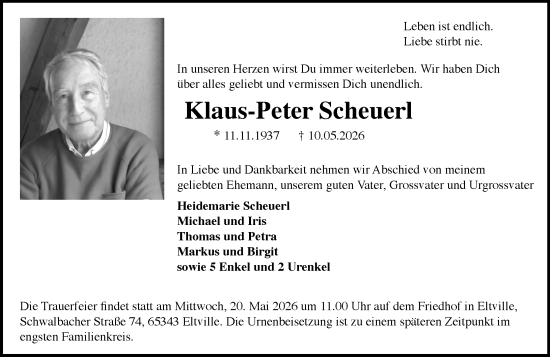 Traueranzeige von Klaus-Peter Scheuerl von Wiesbadener Kurier