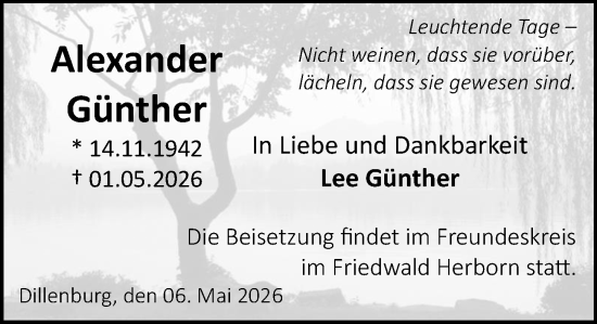Traueranzeige von Lee Günther von Dill Block