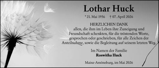 Traueranzeige von Lothar Huck von Wiesbadener Kurier