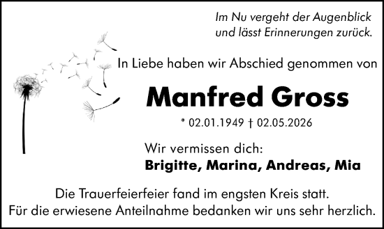 Traueranzeige von Manfred Gross von Darmstädter Echo