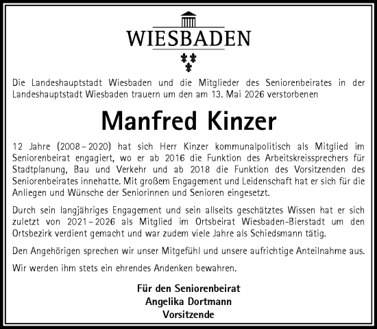 Traueranzeige von Manfred Kinzer von Wiesbadener Kurier