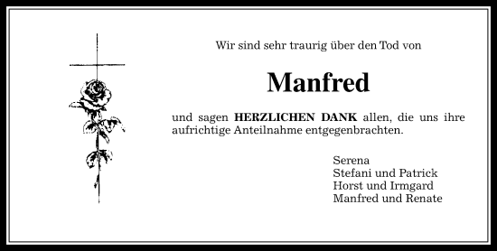 Traueranzeige von Manfred Rupp von Wetzlarer Neue Zeitung