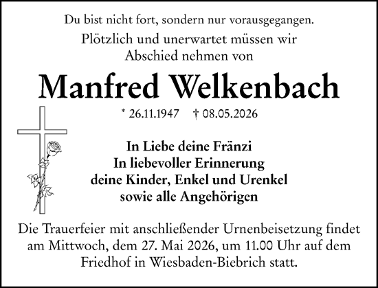 Traueranzeige von Manfred Welkenbach von Wiesbadener Kurier
