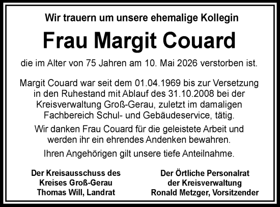 Traueranzeige von Margit Couard von Groß-Gerauer Echo