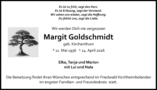 Traueranzeige von Margit Goldschmidt von Allgemeine Zeitung Mainz