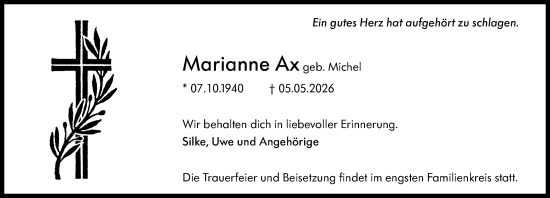 Traueranzeige von Marianne Ax von Hinterländer Anzeiger