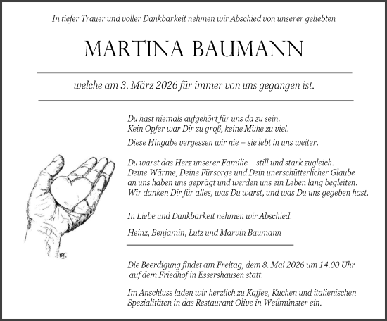 Traueranzeige von Martina Baumann von Weilburger Tageblatt