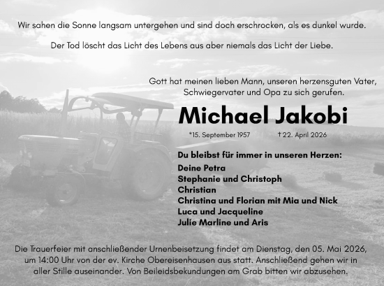 Traueranzeige von Michael Jakobi von Hinterländer Anzeiger