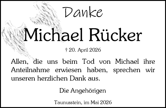 Traueranzeige von Michael Rücker von Rheingau-Taunus-Kreis Wochenblatt