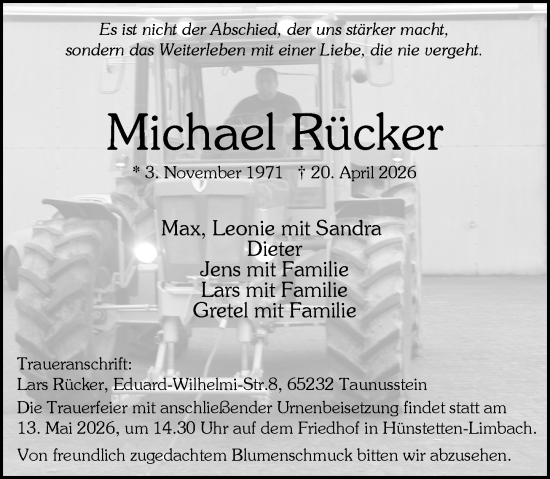 Traueranzeige von Michael Rücker von Rheingau-Taunus-Kreis Wochenblatt