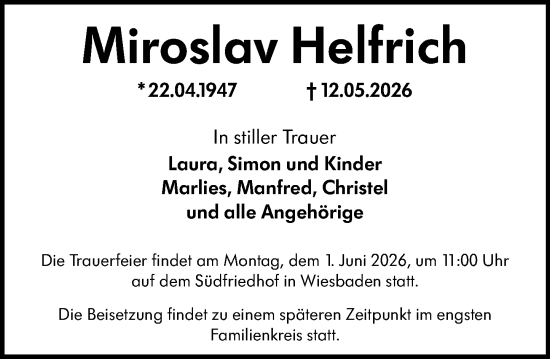 Traueranzeige von Miroslav Helfrich von Wiesbadener Kurier