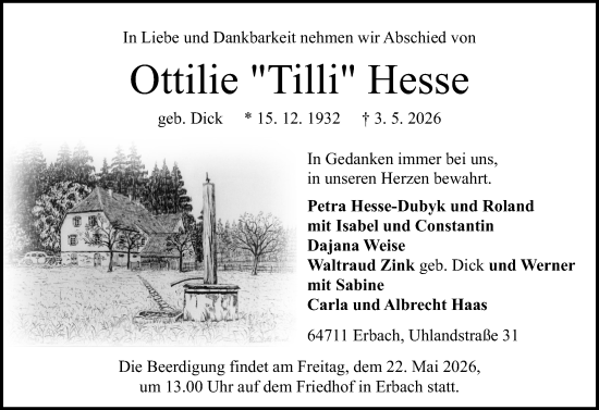 Traueranzeige von Ottilie Hesse von Odenwälder Echo