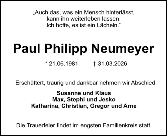 Traueranzeige von Paul Philipp Neumeyer von Darmstädter Echo