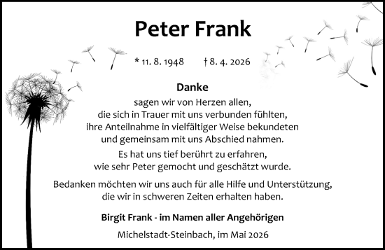 Traueranzeige von Peter Frank von Odenwälder Echo