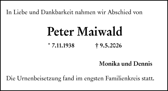 Traueranzeige von Peter Maiwald von Darmstädter Echo