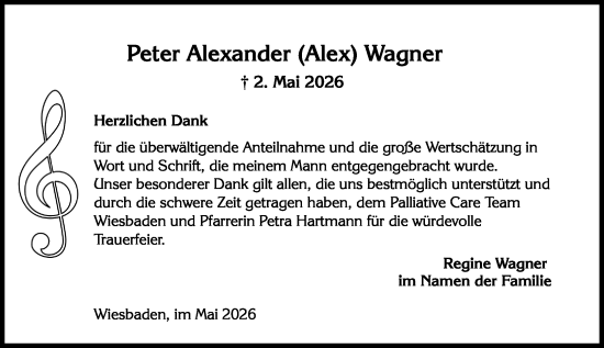 Traueranzeige von Peter Alexander Wagner von Wiesbadener Kurier