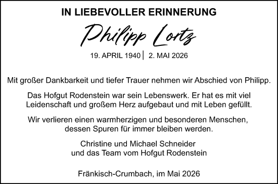 Traueranzeige von Philipp Lortz von Odenwälder Echo