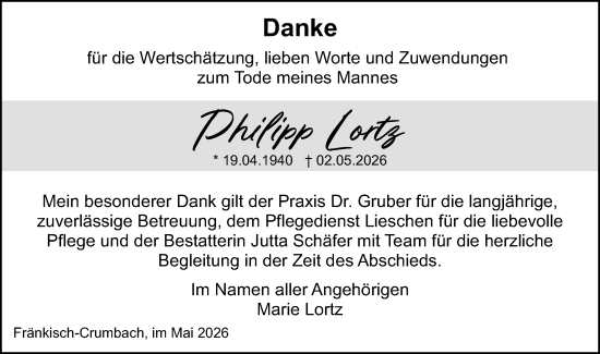 Traueranzeige von Philipp Lortz von Odenwälder Echo