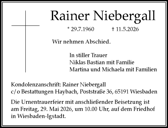 Traueranzeige von Rainer Niebergall von Wiesbadener Kurier