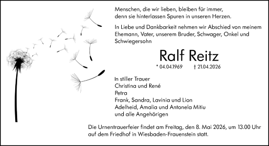 Traueranzeige von Ralf Reitz von Wiesbadener Kurier